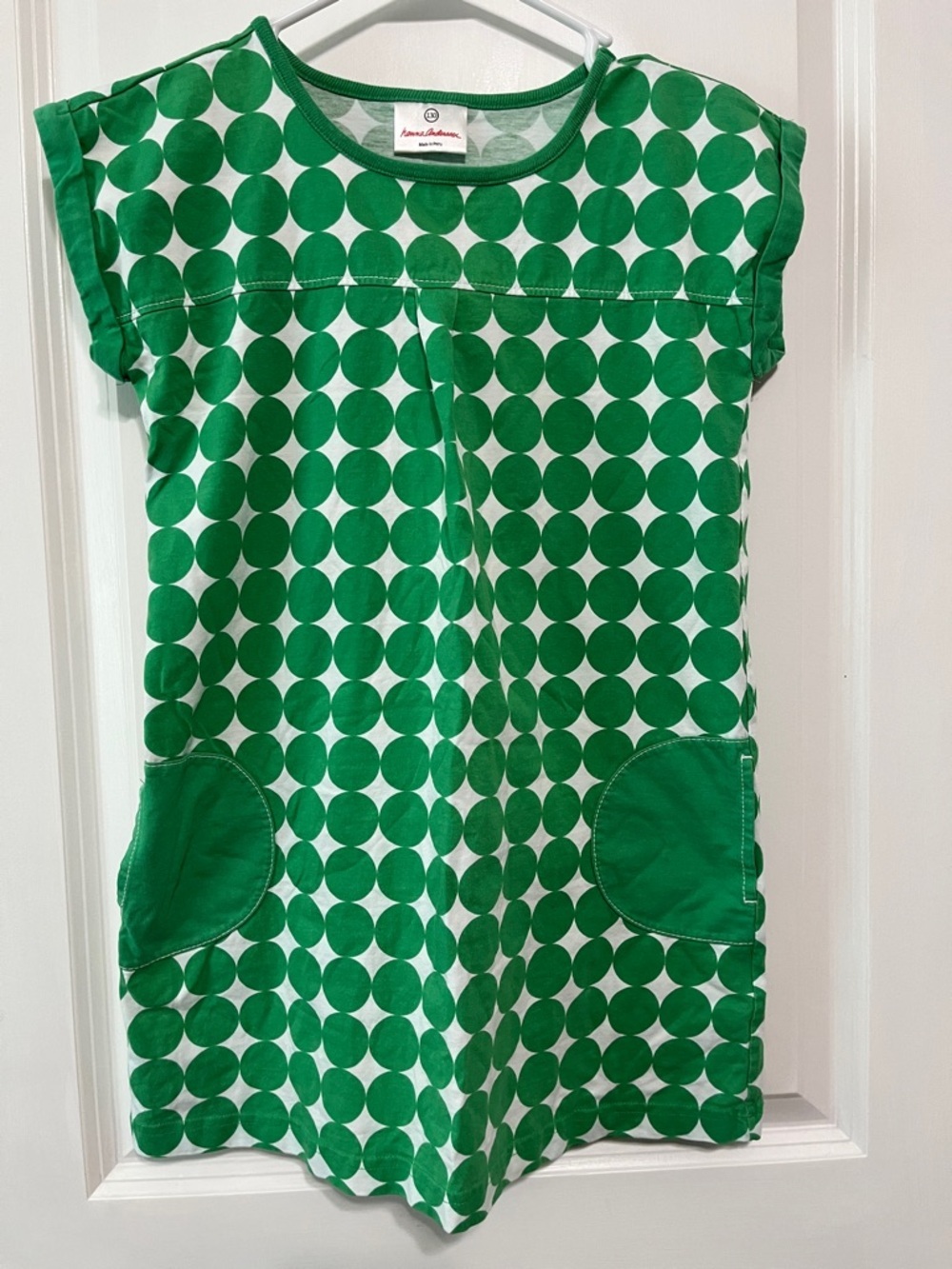Hanna Andersson Green and White Circle Print Dress Sz 130 or 8